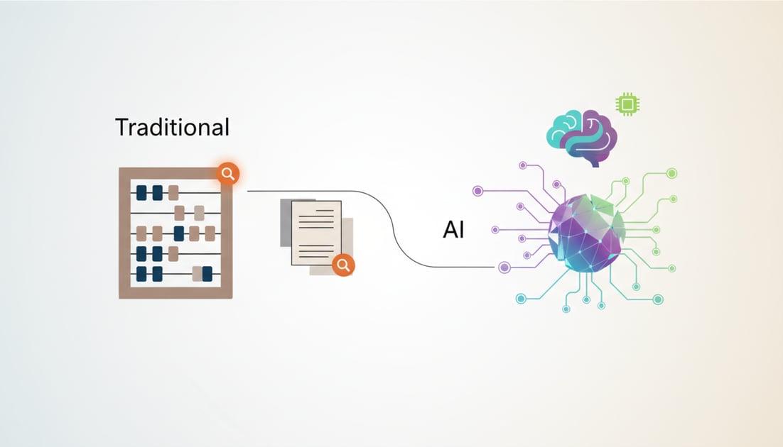 Illustration showing traditional vs AI search technical requirements