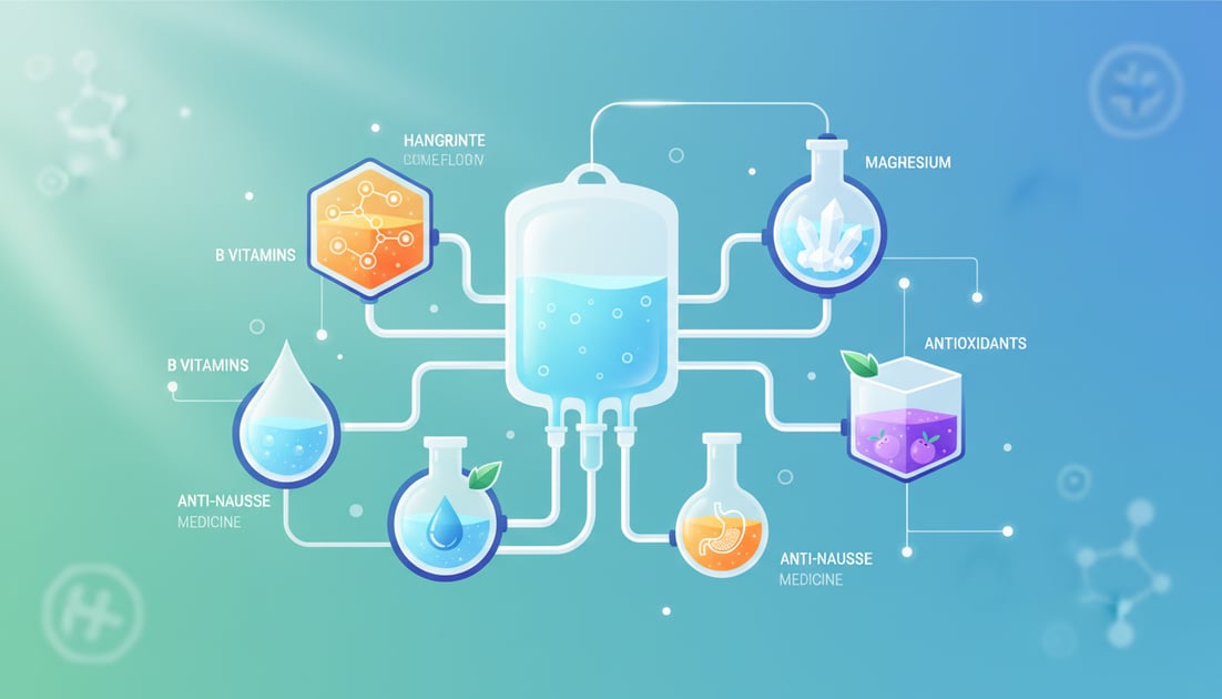 Infographic showing hangover IV ingredients breakdown