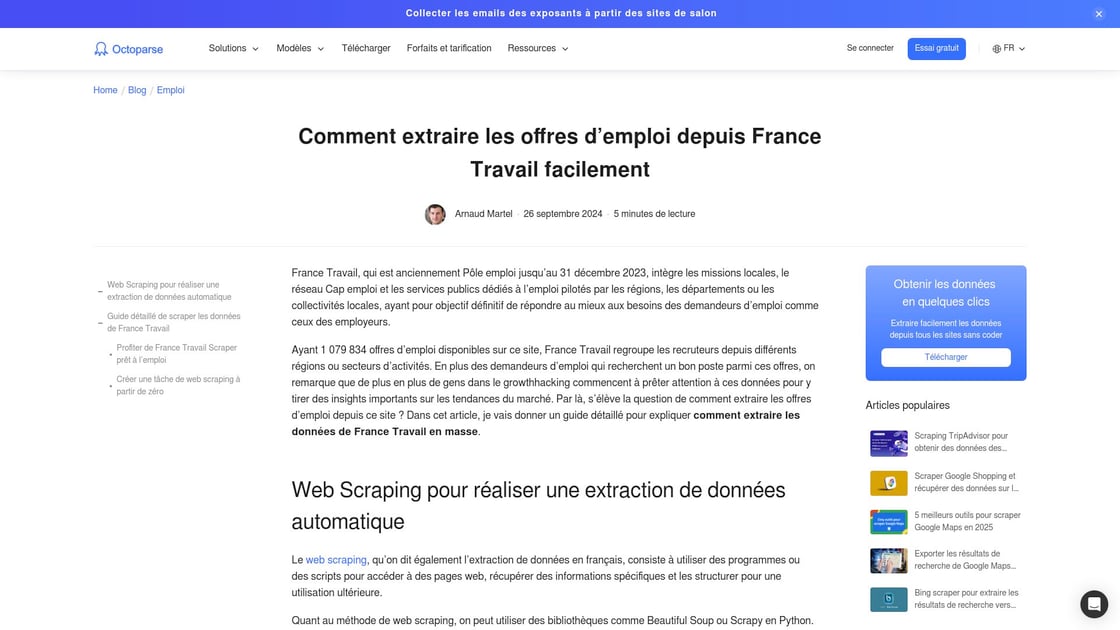 Extraction des offres d'emploi