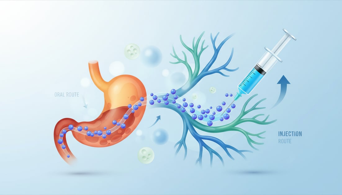 Illustration showing oral vs injection absorption comparison