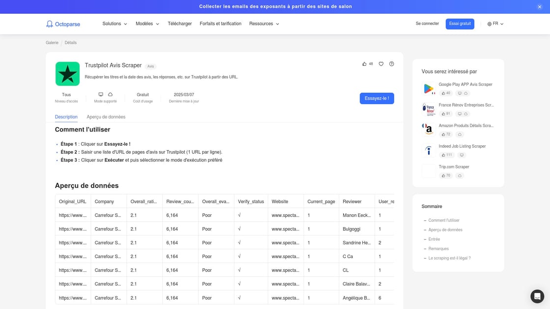 Outil d'extraction Trustpilot