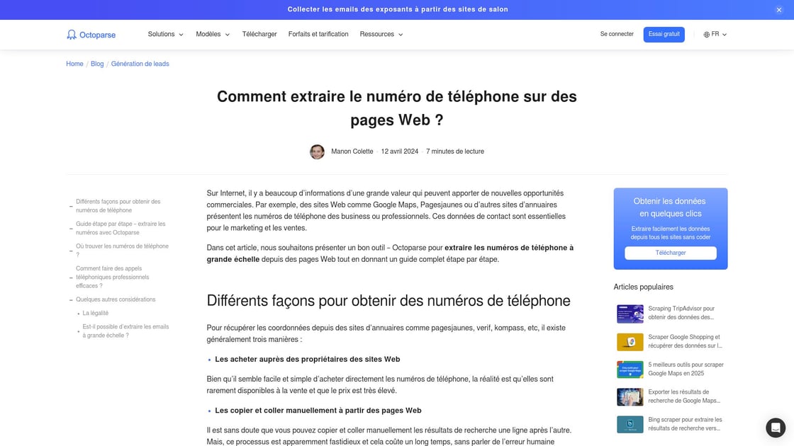 Exemple d'outil d'extraction de numéros