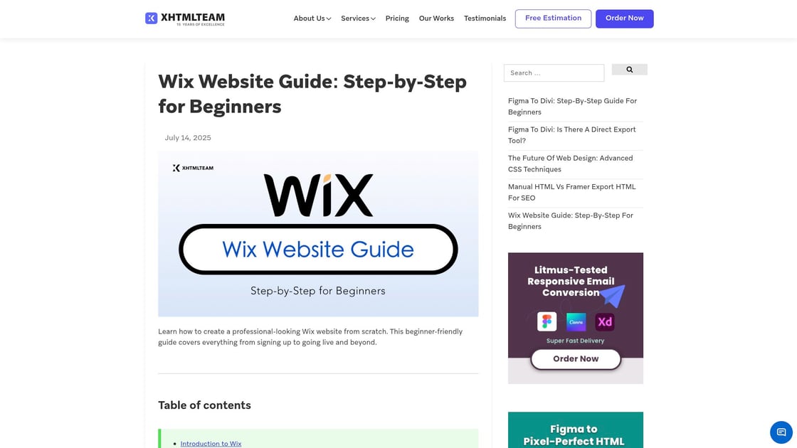 Wix blog setup interface showing template selection