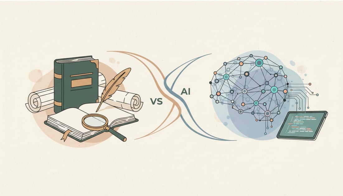 Illustration showing traditional vs AI technical audit