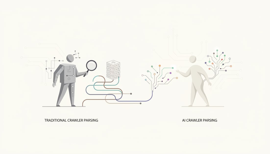 Diagram showing traditional vs AI crawler parsing