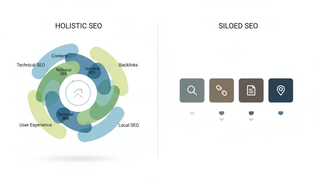 Diagram showing holistic vs siloed SEO