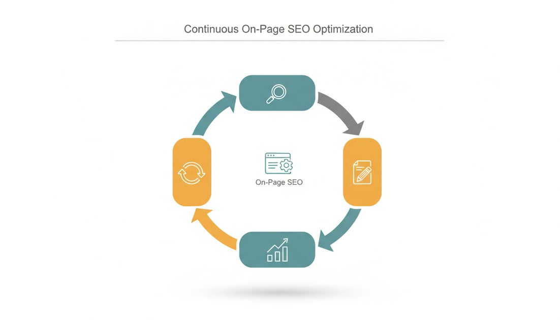 Diagram showing on-page SEO continuous optimization cycle