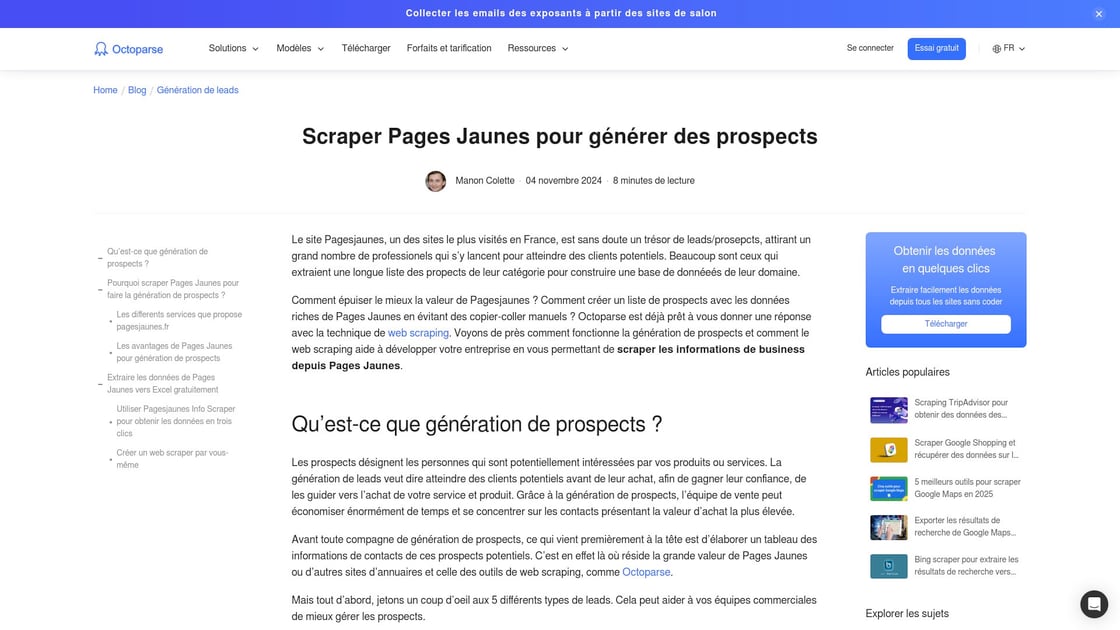 Outil de génération de prospects depuis Pages Jaunes