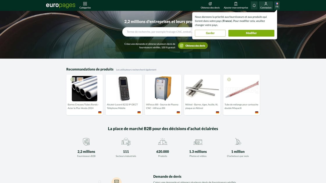 Interface d'Europages