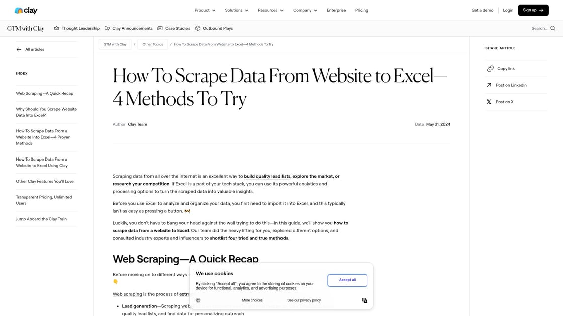 Clay guide extraction données web