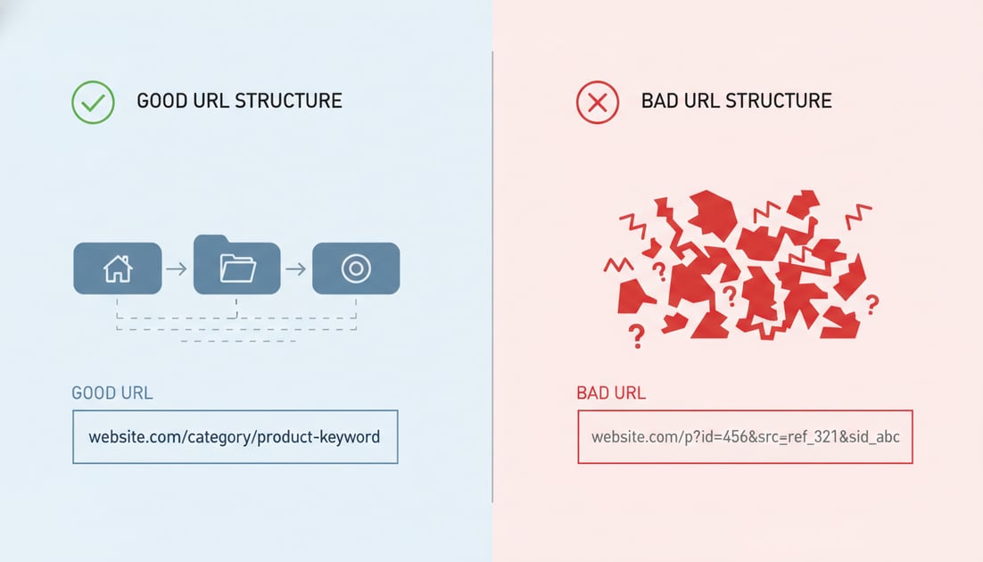 Diagram showing good vs bad URL structure