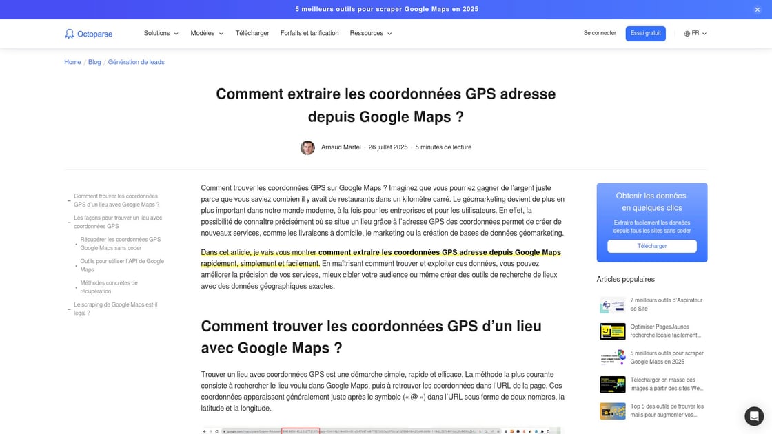 Extraction coordonnées GPS Google Maps