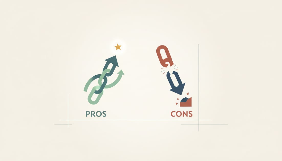 Infographic showing link building pros cons comparison