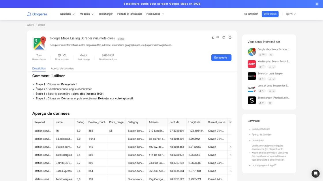 Octoparse : puissant mais avec courbe d'apprentissage interface