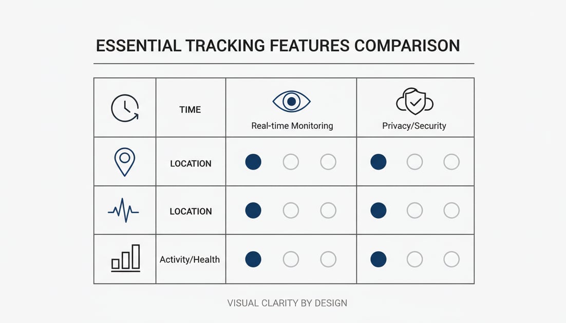 Diagram showing essential tracking features comparison