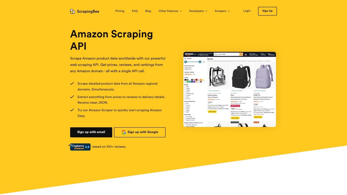 ScrapingBee Amazon Scraping API interface