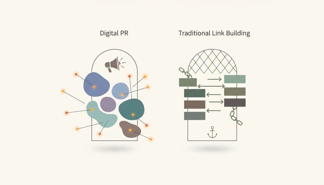 Illustration showing digital PR vs traditional link building comparison