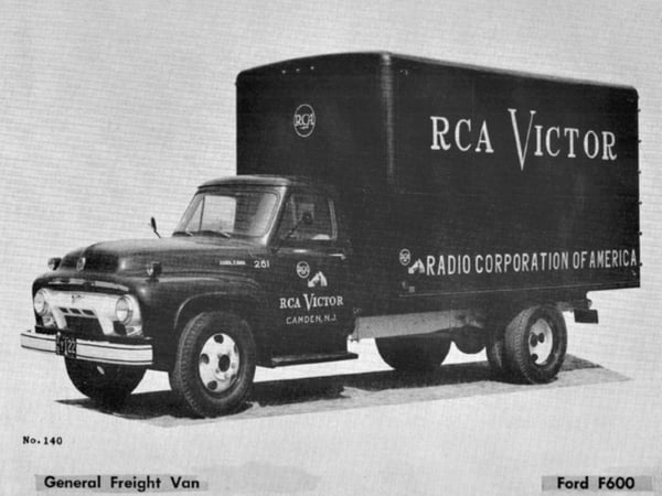 Black and white photo of Ford F600