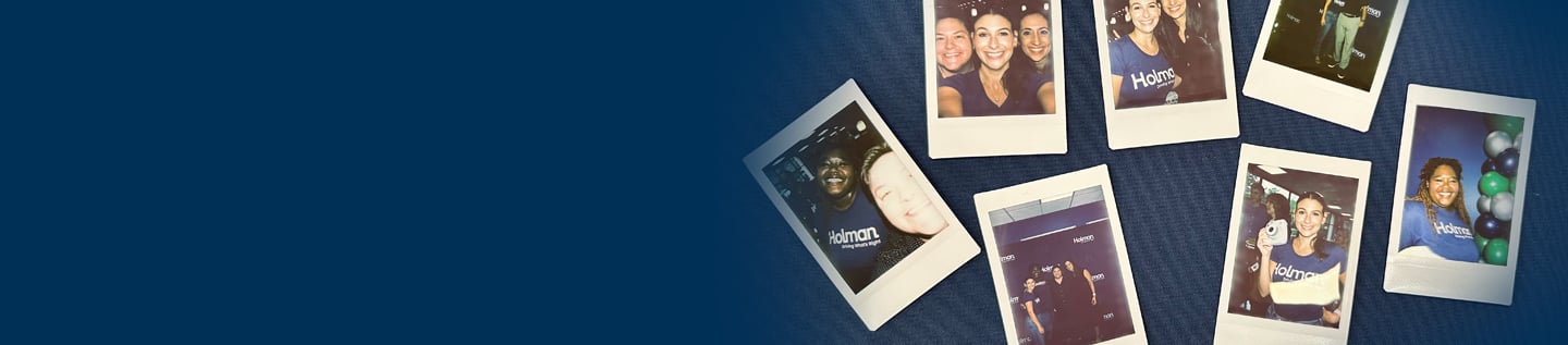 a couple of polaroids on a blue surface