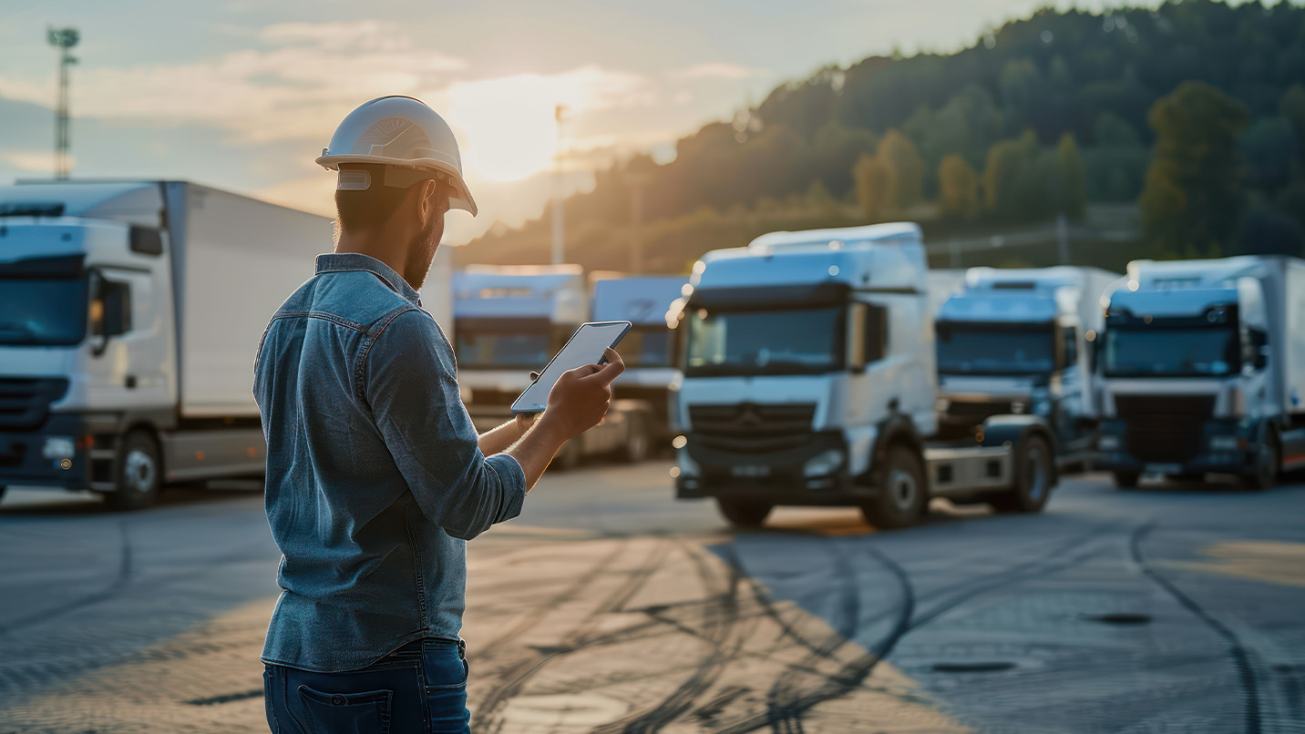 a man in a hard hat holding a tablet