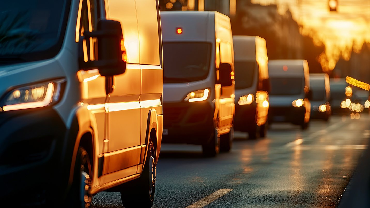a row of vans on a road