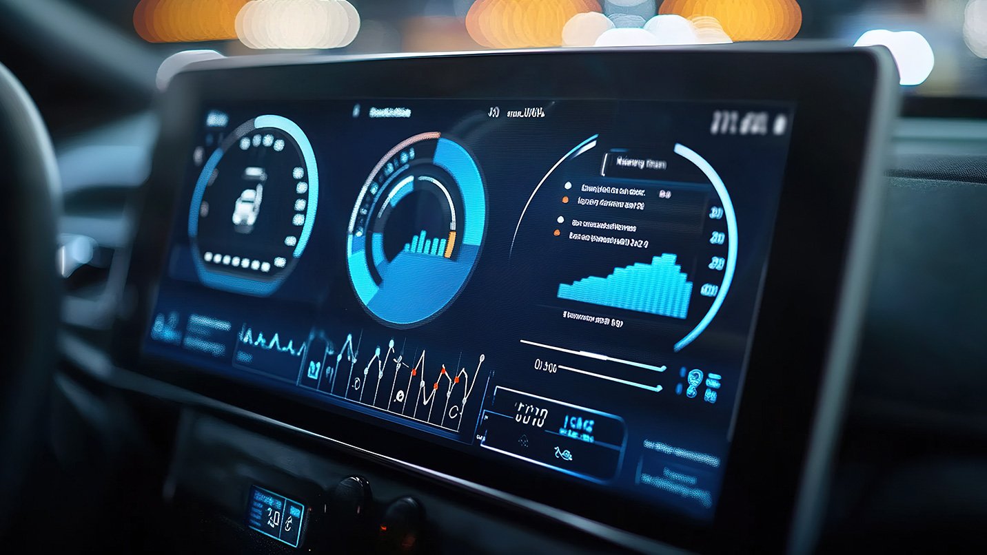a close up of a modern vehicle dashboard