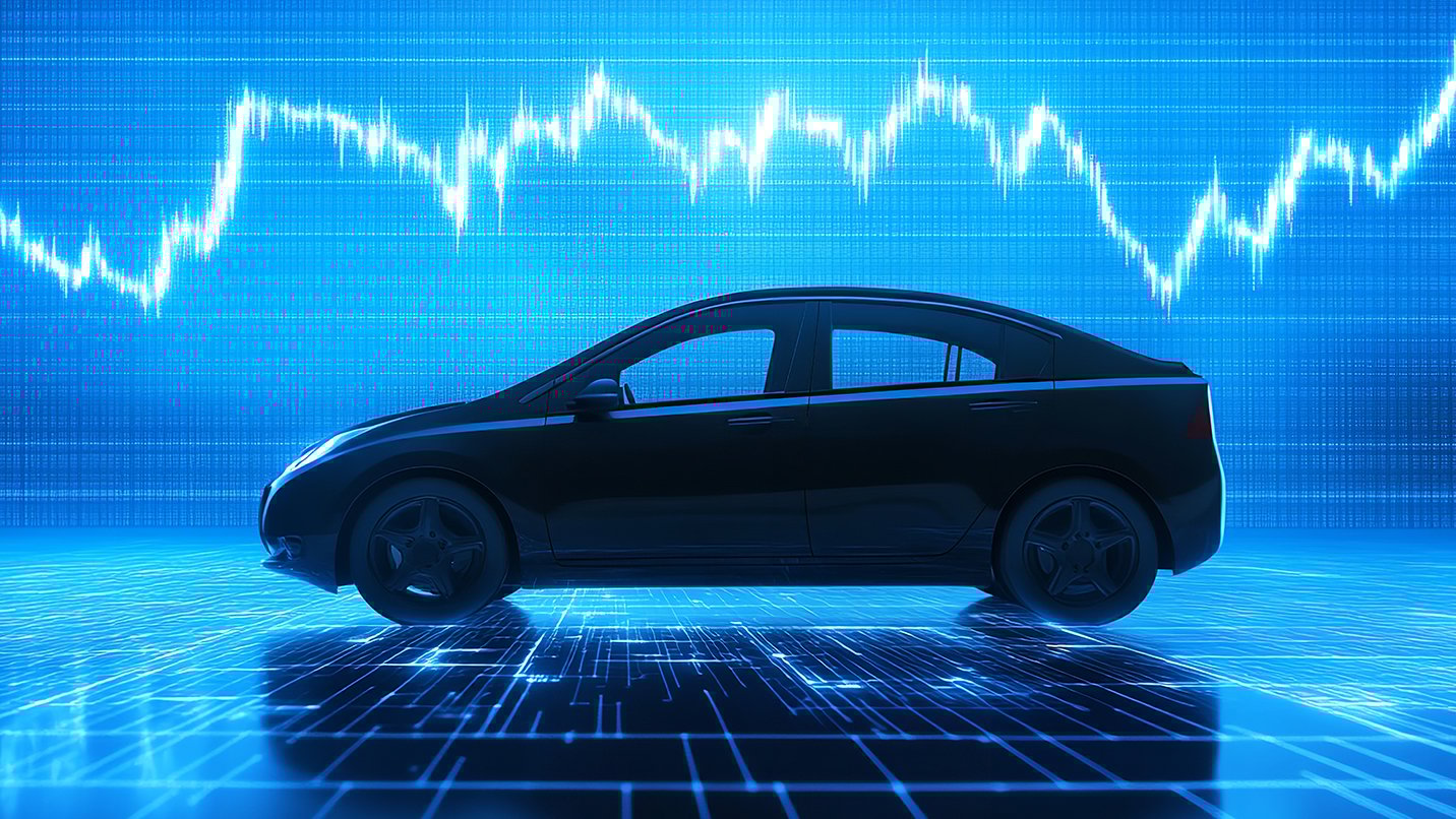 Black car with digital background