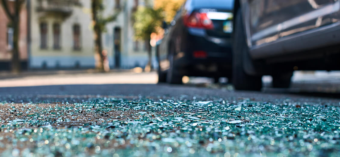 Glass on the road
