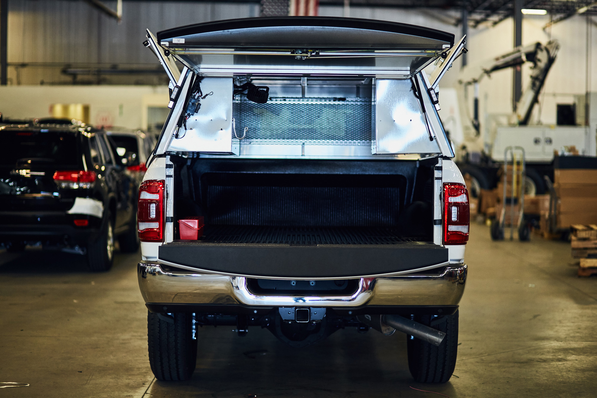 the back of a truck with the trunk open