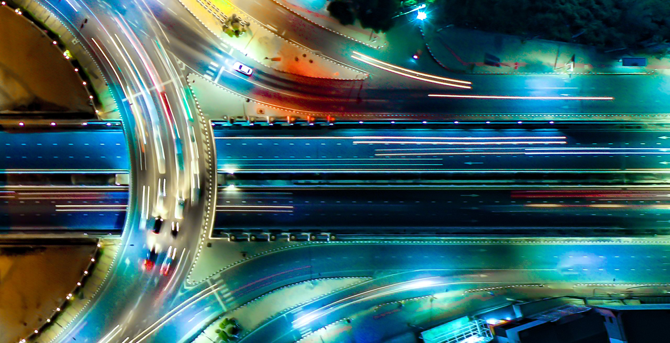 Birdeye picture of a highway at night