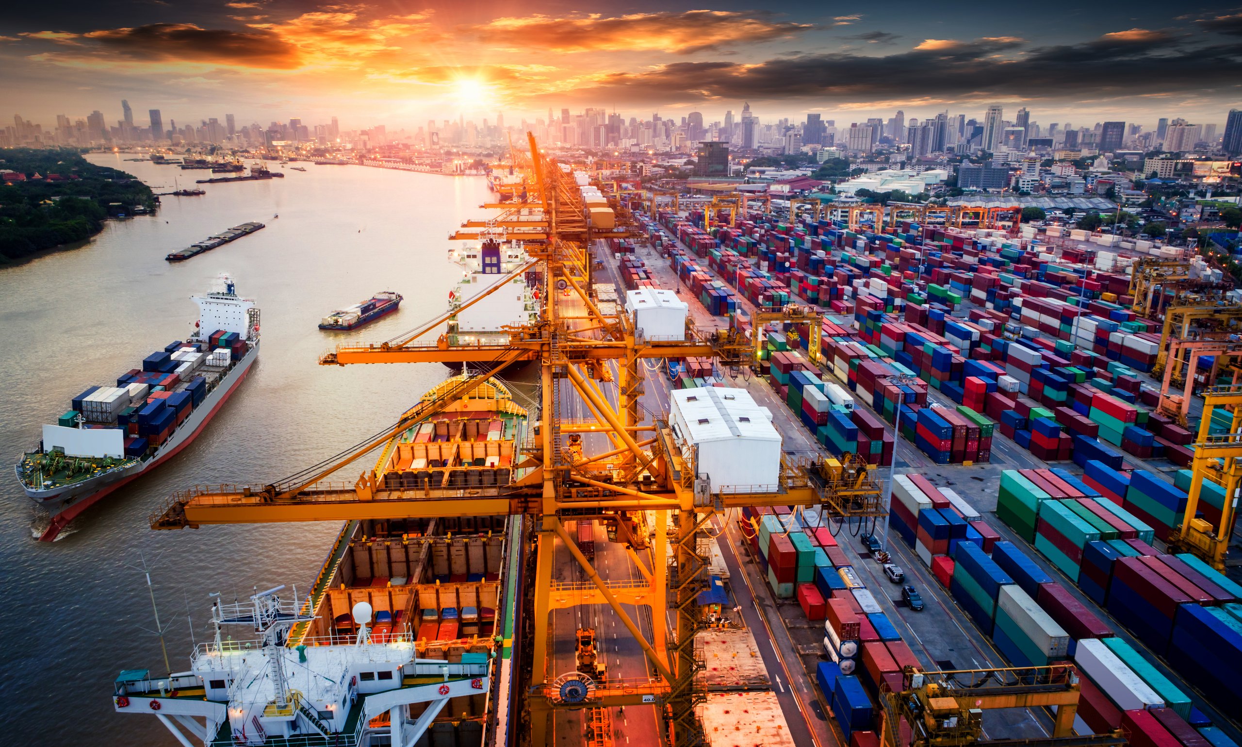 a large port with many containers