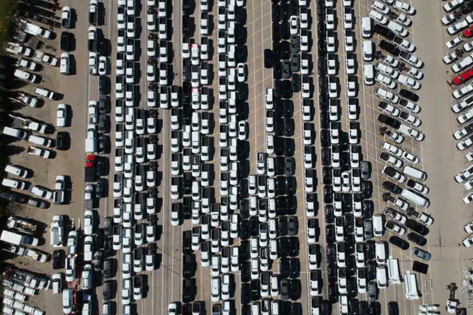 a large parking lot filled with cars