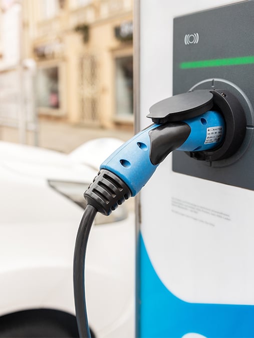 a blue and black charging station