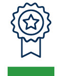 a blue and green badge with a star