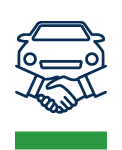 a blue and green logo with a car and handshake