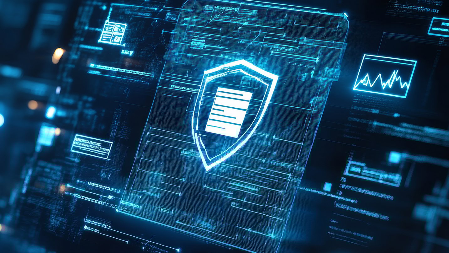 a blue screen with security icons