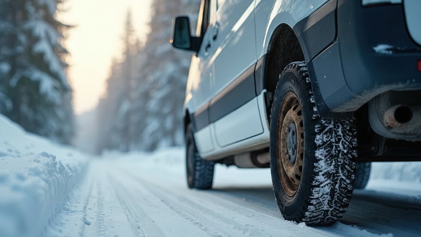 Vehicle on snowy road in winter
