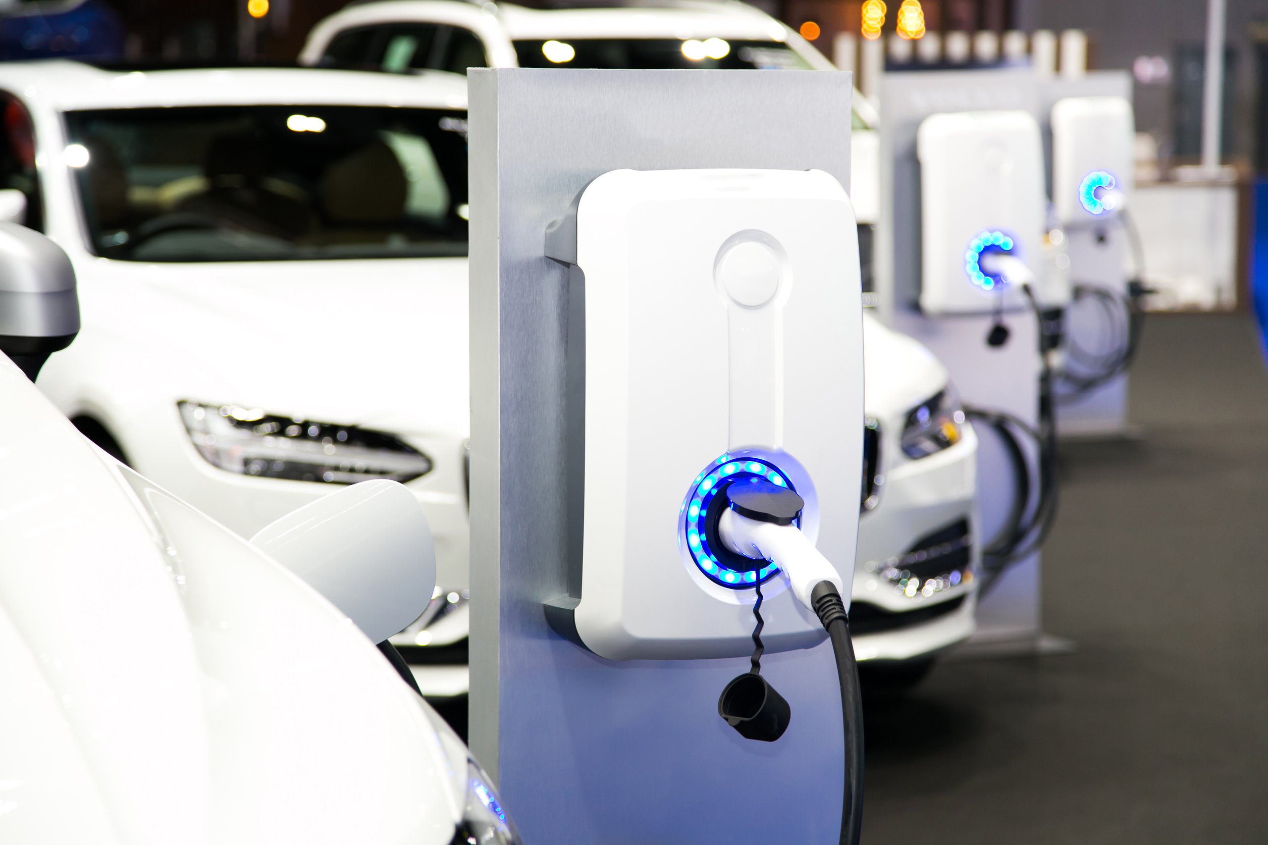 a white car charging station