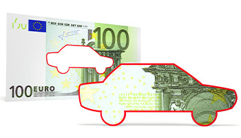 A car shape cut out of a euro bill