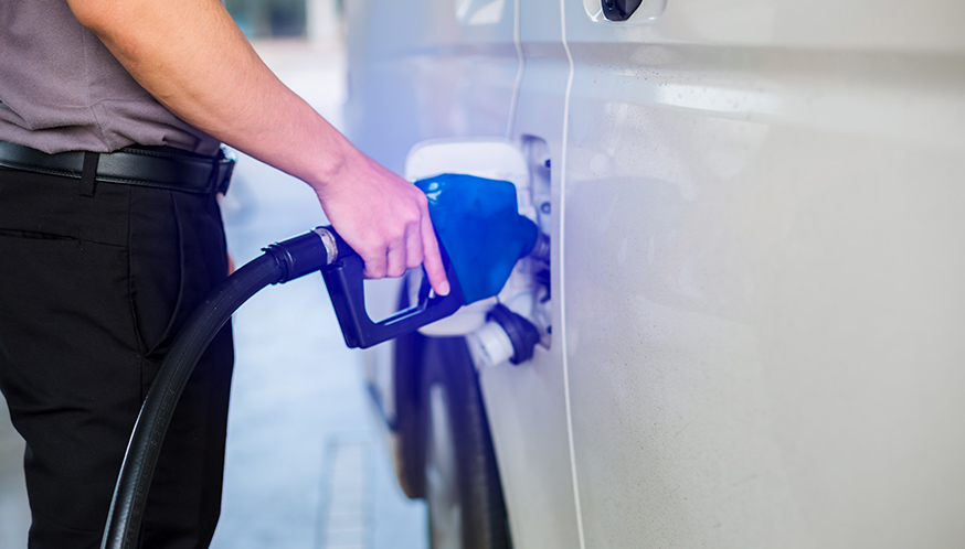 a person holding a gas pump