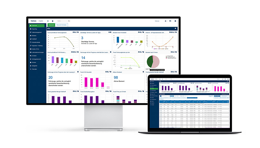 a computer monitor and laptop with graphs and charts
