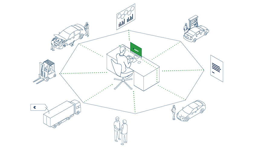 a drawing of a man sitting at a desk