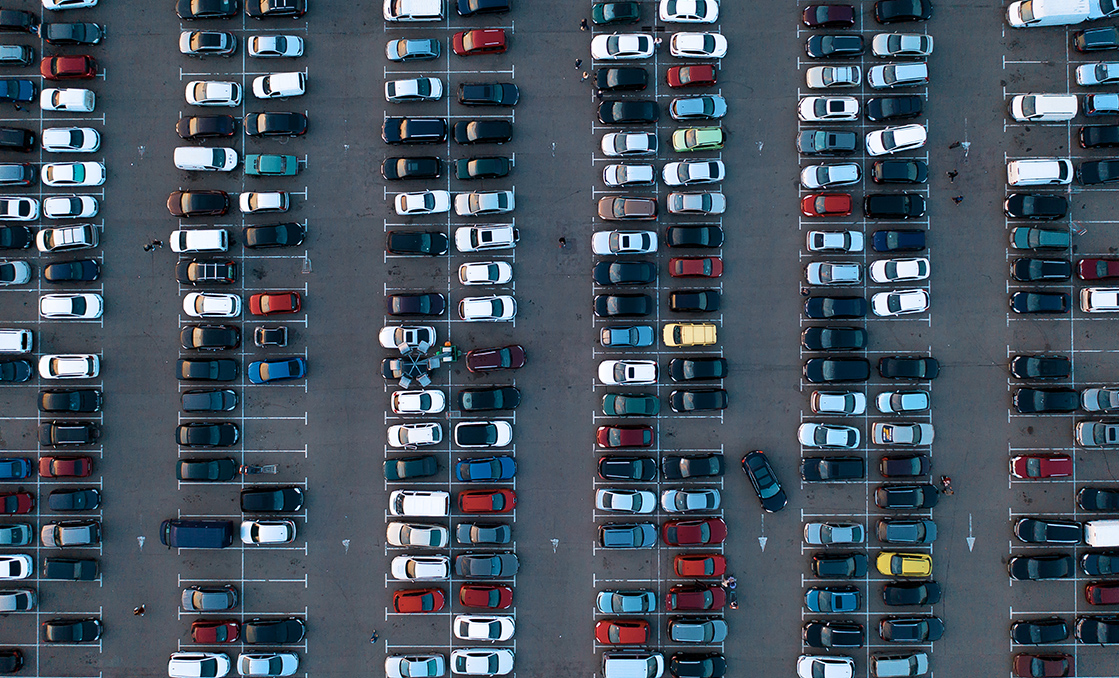 a parking lot full of cars