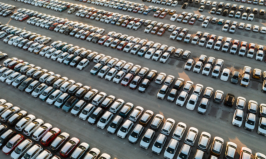 a parking lot full of cars