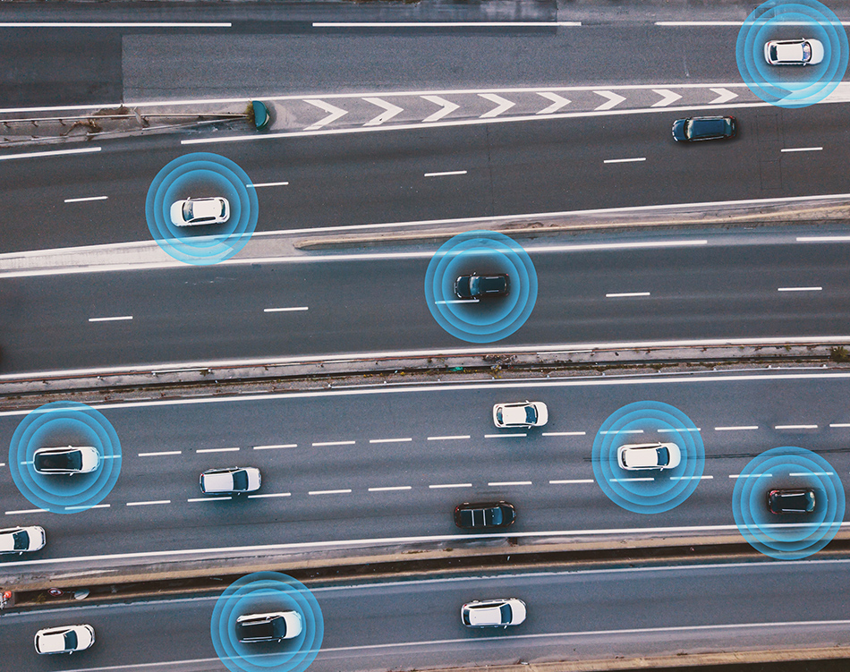 a aerial view of cars on a road
