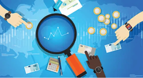 a magnifying glass over a blue background