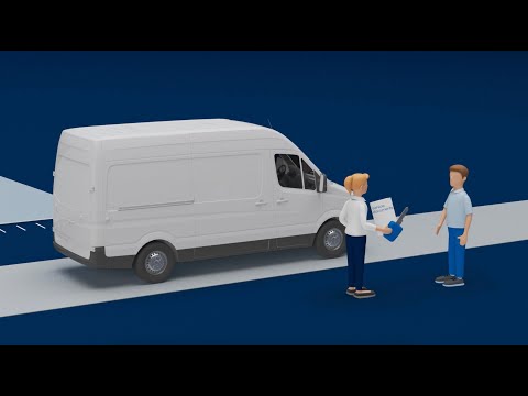 a white van with a couple of people standing next to it