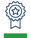 a blue and green badge with a star