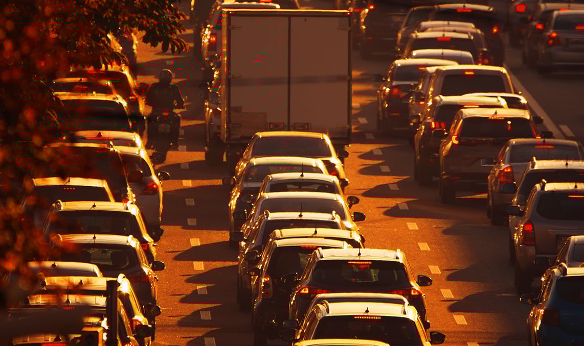a traffic jam on a busy street
