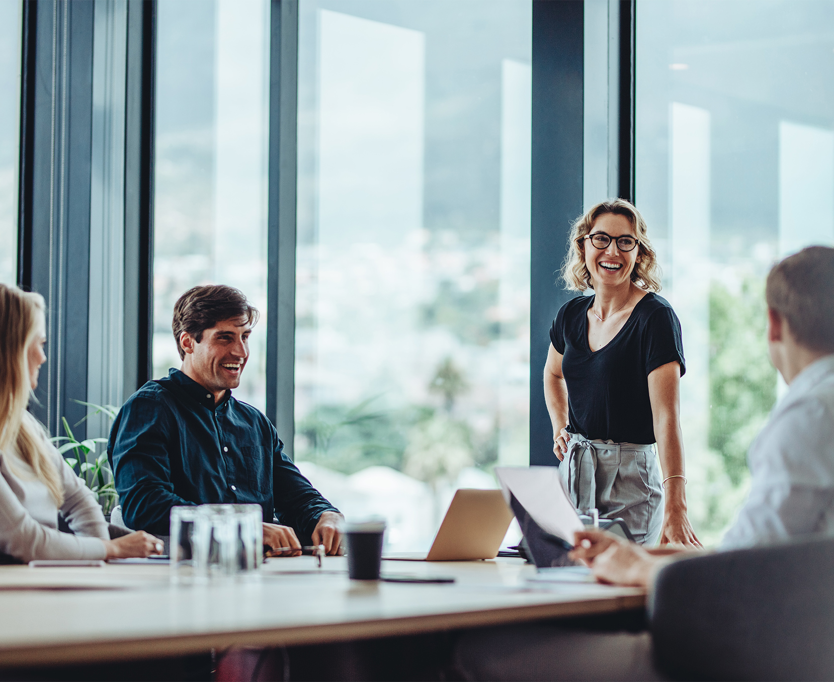 a group of people around a table